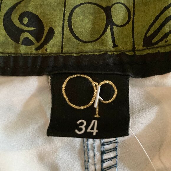 Vintage Ocean Pacific Board Shorts Mens Swim Suit Size M 34 Pineapples Teal Blue - Picture 15 of 16